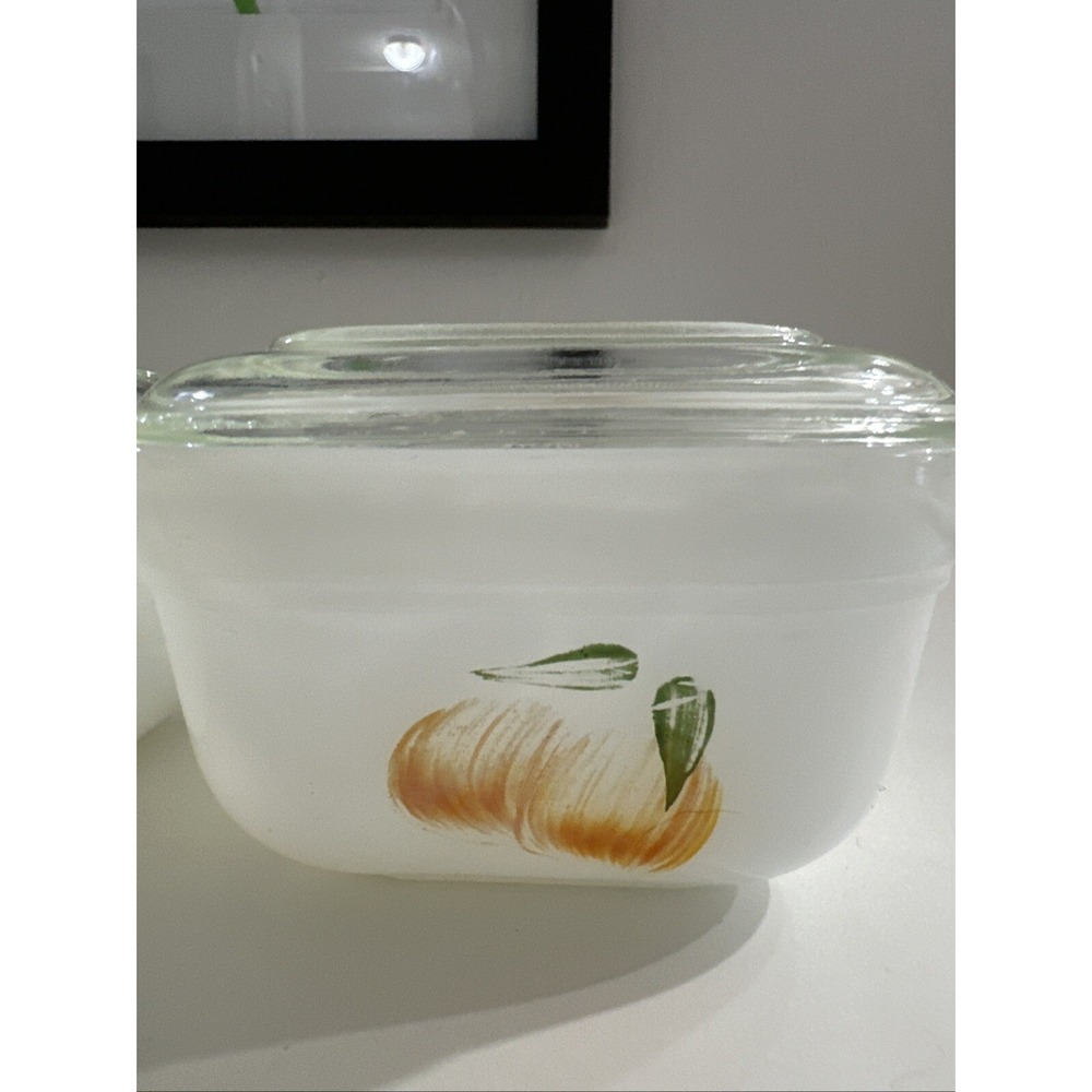 VTG Fire King Fruit Small Refrigerator Dish with Cover USA Hand Painted 4" Glass - Picture 4 of 16